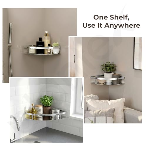 Image of Plantex Bathroom Corner Shelf for Wall Mount /304 Grade Stainless Steel Corner Shelf for Bathroom with Railings /Bathroom Accessories Holder (9x9 inches, Chrome)