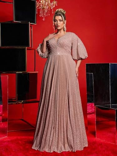 Plus Size Formal Dress Lantern Half-Sleeve Wedding Guest Dress Ruched Prom Dress3