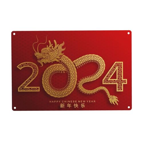 Year Of The Dragon 2024 Happy Chinese New Year Metal Signs One Size Wall Art Poster Painting Tin Sign Home Signs Decoration Gifts