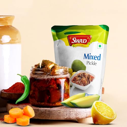 Image of SWAD Delicious and Spicy Pack of Mango Pickle /Aam ka Achar - 200g| Mango, Lemon, Green Chillies, Carrot, Kerda Mixed Pickle /Mixed Achar - 200g Pack of 2