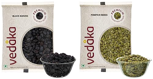 Image of Amazon Brand - Vedaka Premium Pumpkin Seeds, 200g & Amazon Brand - Vedaka Premium Black Raisins, 200g