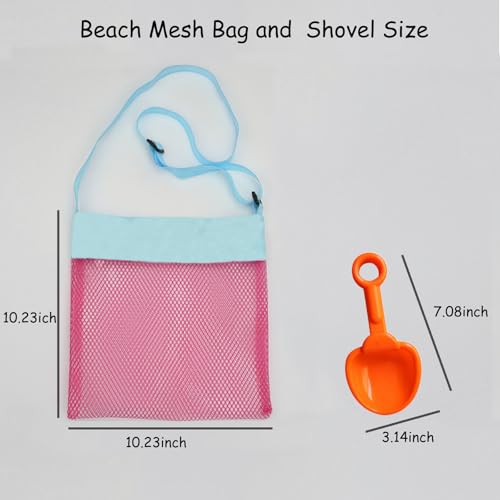 AUONY Beach Mesh Bags, 2 Pack Sand Away Seashell Tote Bags with Adjustable Carrying Straps for Kid's Shell Collection2