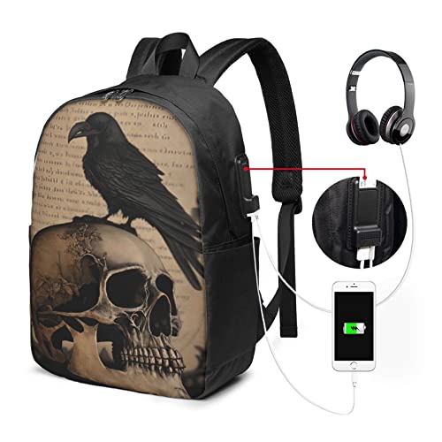 Edgar Allan Poe The Raven Skull Laptop Backpack, Travel Backpack with USB Charging Port, Computer Bag for Men Women3