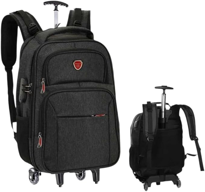 Mochila de rodinha adulto e juvenil, compartimento acolchoado para notebook até 17', muitos compartimentos, anti-furto e saída USB