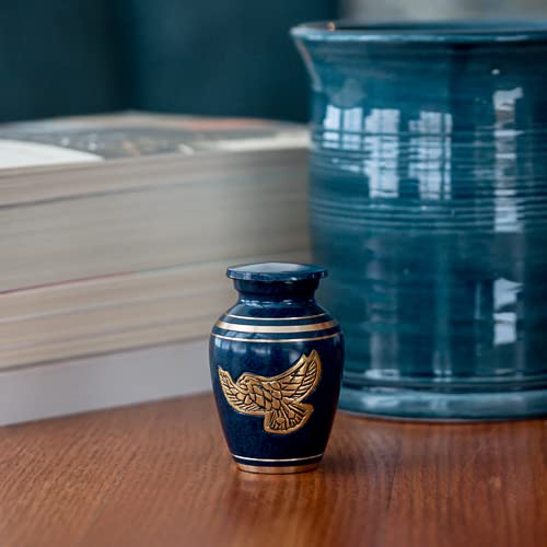 Golden Eagle Brass Keepsake Cremation Urn For Ashes, Brass, Blue Urn, Patriotic Urn, Keepsake Sized Cremation Urn, 2.75 Inches High #TOP3