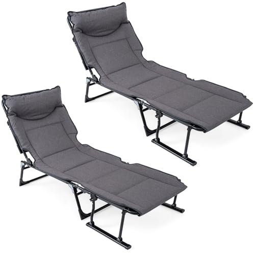 Giantex Folding Patio Lounge Chair with 6 Backrest Positions, Portable Foldable Bed with Cushion and...