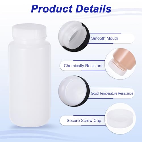 Bouteilles de Réactif 500 ml en HDPE PATIKIL avec Bouchon à Vis à Large Ouverture x8