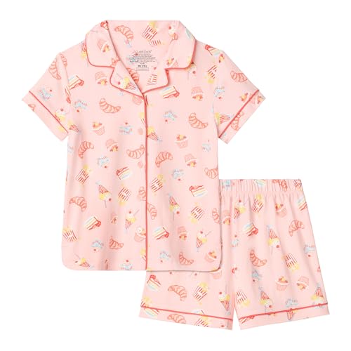 Image of Cuddl Duds Girls Matching 2 Piece Pajamas Set - Short Sleeve Button Down Pajama Shirt and Shorts - Soft & Lightweight Jersey