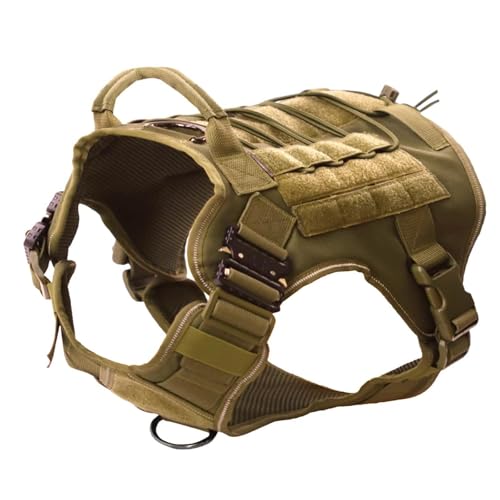 Janety Pettorina Tattica per Cani di Taglia Media e Grande, Imbracatura Regolabile in Rete Traspirante, Non-Pull con Maniglia e Anelli D in Metallo, per Passeggiate e Addestramento,kaki L