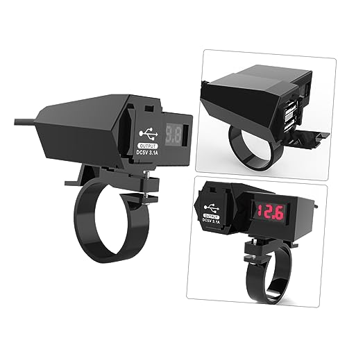 Vaguelly High Grade USB Charger for Motorcycle Dual USB Ports with Digital Display Charge Two Devices at Each Compatible with Phone and Camera Black