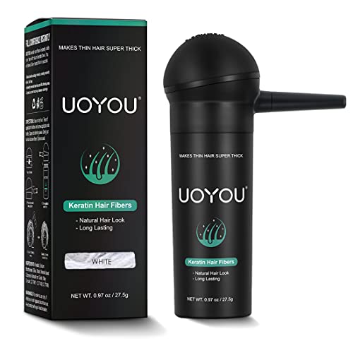 UOYOU Hair Fibres WHITE 27.5g with Pump Applicator, Natural Keratin Hair Building Fibers for Thinning Hair, Undetectable