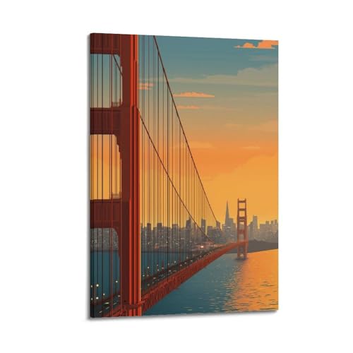 Poster de paysage pont et coucher de soleil moderne en toile WIZIGM 40x60 cm