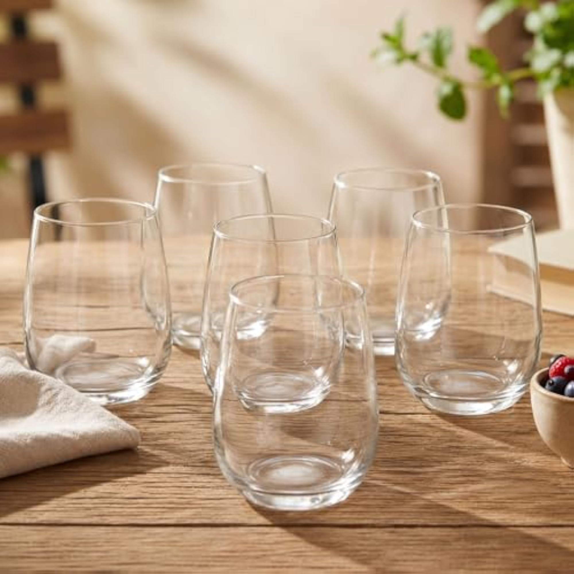 Stemless Glasses Set of 6, Multipurpose Drinking Glasses