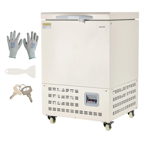 VEVOR Ultra Low Temperature Freezer, 58 L, −40℉ to −123℉ Adjustable Temp Range, with Rollers and Digital Display, 304 Stainless Steel Liner, Low Temperature Lab Freezer for Laboratory Samples Storage