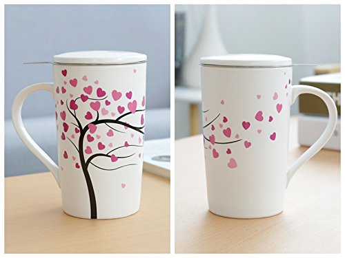 TEANAGOO Porcelain Tea-Cup with Strainer and Cover Mom Dad Women, 18 OZ, Love Tree, M58-2 Steeper, Brewer Steeping Filter Tea Mug with infuser and lid and handle, Tea Brewing Diffuser/Brewer taza - Thumbnail 7