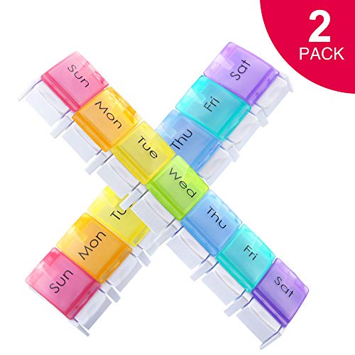 2 Pcs Weekly Pill Organizer Arthritis Friendly (1 Time a Day), Travel 7