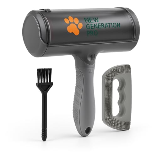 New Generation Pro – Spazzola Leva Peli Animali per Cani e Gatti Grigia – Rullo Autopulente Riutilizzabile con Serbatoio Grande + Spazzolino e Raschietto, Perfetta per Divani, Vestiti e Auto