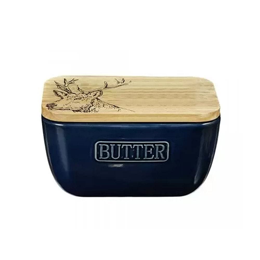 The Just Slate Company Stag Oak & Ceramic Butter Dish Blue JS/SO/BD/B/SM