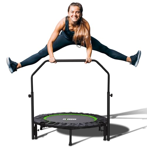 450/550LBS Mini Rebounder Trampoline for Adults with Bar Fitness Trampoline with Bungees Adjustable Handle Stable & Quiet Whole-Body Workout & Relaxation at Home-40IN/48IN (GREEN 40IN)