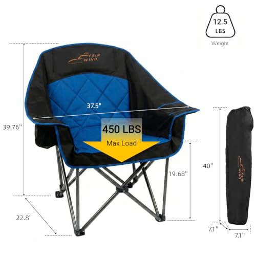 FAIR WIND XL Silla Plegable de Camping Sobredimensionada y Totalmente Acolchada para Adultos miniatura 2