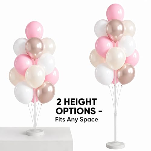 Image of Balloon Column Kit Set of 2 - 26pc Champagne Pink Metallic Balloons with Height Adjustable 20 inch-63 inch Tower Stand, Stable Base for Birthday Wedding Easter Baby&Bridal Shower Party Decorations