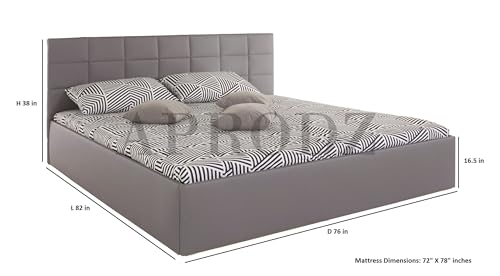 Image of APRODZ Upholstered King Size Bed with Box Storage (Light Grey Leatherette)