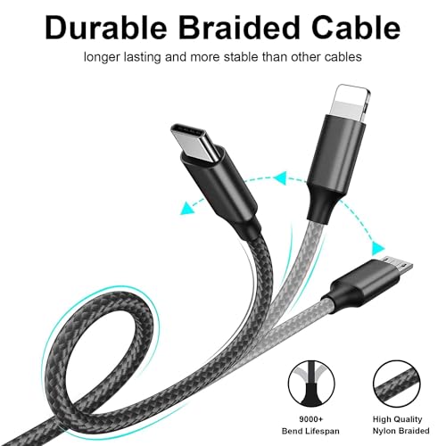 Image of The Black Store Original 3 in 1 Retractable USB Charging Cable 3.0A Multi USB Cable for iPhone, Android Type C and Micro USB Mobile Phone High Speed Charging USB Cord (Pink)