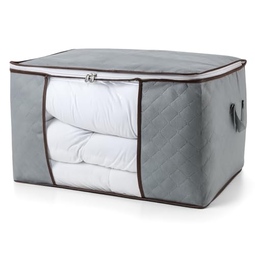 Bolsa Organizadora Roupas Sapatos Roupa de Cama Caixa Saco Multiuso Organização de Armários Fechamento Zíper com Alças Laterais 60x40x35 Dobrável com Visor Transparente (01 Unidade)