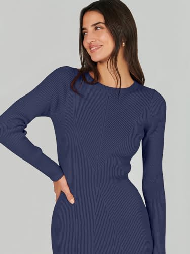 Image of ANRABESS Women Long Sleeve Sweater Dress Crewneck Bodycon Stretch Slim Fit Ribbed Knit Midi Dresses 2025 Fall Trendy Outfits