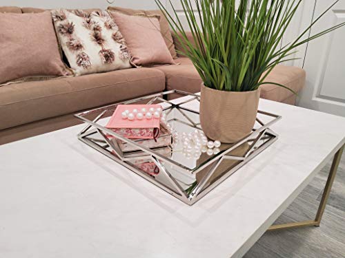 Elegant Mirror Vanity Tray, Chrome Perfume Tray with Side Rails - Ideal for Makeup, Jewelry and Bathroom Counter - Square Mirrored Tray - Makes A Great Gift - 16 Inch