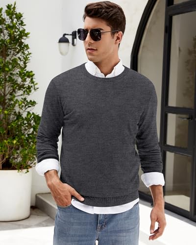 Riyiper 2 Pack Men's Crew Neck Sweaters, Slim Fit Lightweight Knit Pullover Sweaters Business Casual Classic Pullovers4