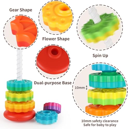 Image of PLUSPOINT Baby Spinning Stacking Toys for Toddlers 1-3, Rainbow Ring Stacker Montessori Toys for Babies 6-12 Months, Sensory Learning Stacking Toy Gift for Boys Girls