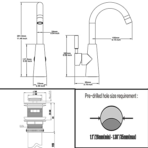 Matte Black Single-Handle 4 Inch Bathroom Sink Faucet With Deck Plate And Supply Hoses, Bar Sink Faucet/Pre-Kitchen Sink Faucet With 360° Rotation Spout By Phiestina, We10E-Mb #TOP6
