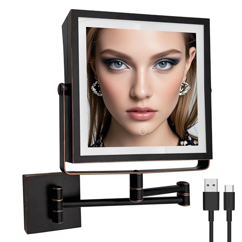 Ruacq Rechargeable Wall Mounted Makeup Mirror with Lights, Double Sided