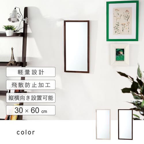 Image of Takeda Corporation WLM-60WH Wall Mirror, Mirror, 23.8 x 0.6 x 23.6 inches (30 x 1.5 x 60 cm)
