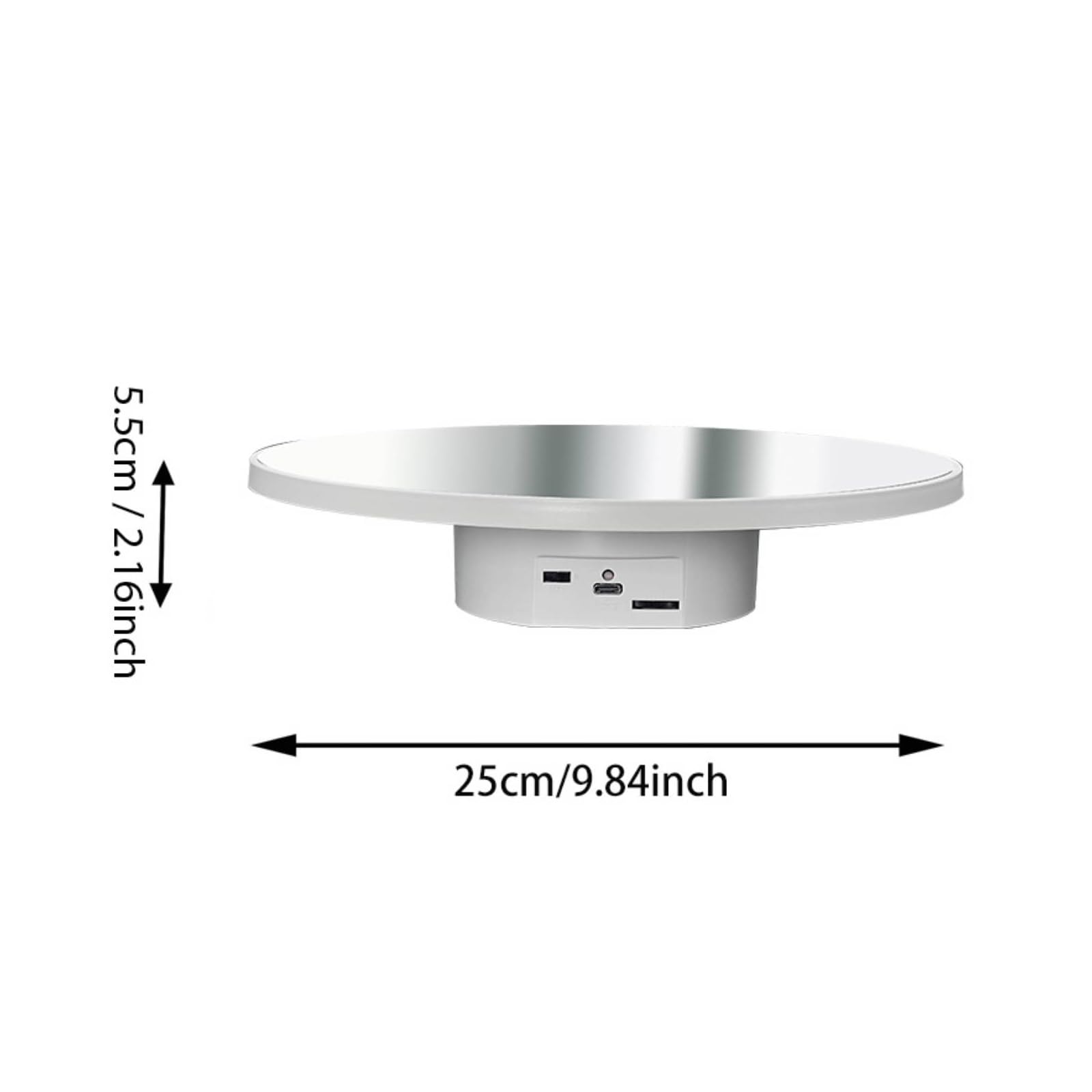 Base Rotante con Specchio a 360 gradi°, Bianco A Specchio, 25 Cm, Velocità Regolabile, Car