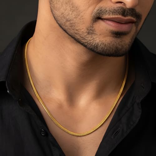 Image of Men's Gold Snake Chain Necklace - Flat Snake Link Chain for Men, Stainless Steel Gold Plated Jewelry, Smooth Flexible Design, Premium Fashion Chain