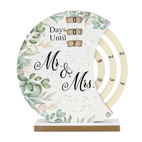 Wedding Countdown Calendar Manual Rotating Wooden Decor Engagement Gifts for Couples Him Her Bride to Be Countdown to Wedding Mr Mrs Home Office Sign 7 6.7 inch