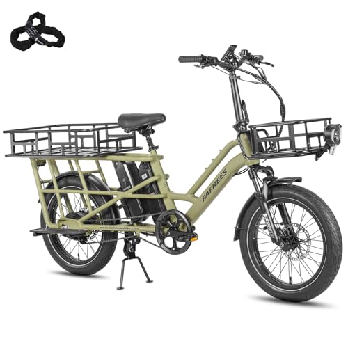 Fafrees FF20 CUV Allround E-Bike 20 Zoll Fatbike [ Offiziell ] E Lastenrad, Doppel Akku 1152Wh, 75N.m, 25km/h, Hydraulischbremsen Elektro Mountainbike, Für Damen und Herren (Kindersitz, Grün)