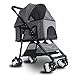 Kinderwagen 4-Rad für Katze/Hund Einhand-Faltung Universalrad Aufbewahrungskorb Tablett Sicherheitsgurt mit Link-Bremse Max.Belastung 44 LBS (Color : Grey)