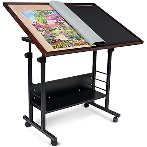Becko US 1500 Piece Tilting Puzzle Table with Cover Mat, Puzzle Board with 5 Tilt Angle & Height Adjustment, Portable & Movable Tables with Legs & Storage for Adults, for 1500 Piece Jigsaw Puzzles Cover