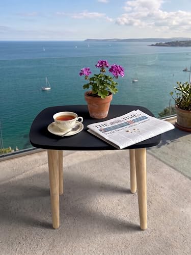 Image of Modern Rectangle Side Table with 4 Wooden Legs, Minimalist End Table /Coffee Table for Living Room, Bedside Nightstand for Bedroom, Balcony & Small Spaces