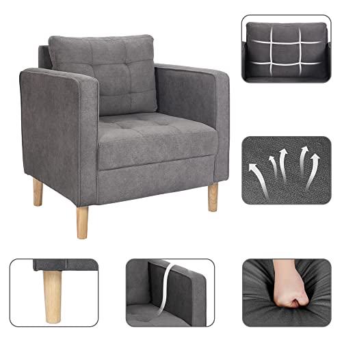Sthouyn Small Accent Chairs Living Room Chairs, Reading Chairs Bedroom Comfy Comfortable Chair, Mid Century Modern Club Chair, Tufted Single Sofa Office Living Room Furniture (1, Grey) #TOP4