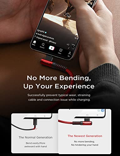 Image of AINOPE USB C Cale for iPhone 16 Charger Cord,60W 4 in 1 Charging Cable for iPad Charger and USB C to USB C Devices,Right Angle Type C Cord Carplay Cable fit iPhone 16 Pro Series,2 Pack 6.6Ft Red