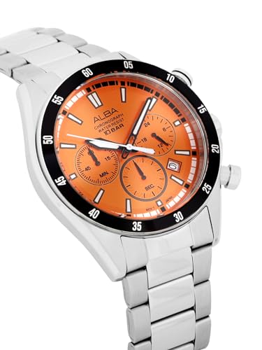 ALBA Stainless Steel Analog Orange Dial Men Watch-At3J21X1, Silver Band - Image 3
