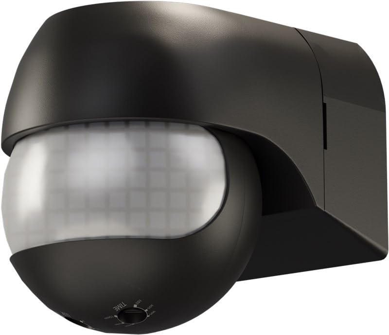 goobay détecteur de Mouvement Infrarouge à l’extérieur et à l’intérieur IP44, inclinable et pivotant, détecteur de Mouvement PIR 180° 12 m, monté en Surface pour LED Jusqu’à 400W, Noir - 79592
