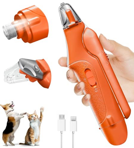 2 in 1 Dog Nail Clippers & Cat Nail Clippers Trimmers for Large Medium Small Dogs Cats Claw Trimmer Quick Sensor and Safety Guard USB Rechargeable Dogs Nail Trimmer with Catcher & 2 LED Lights