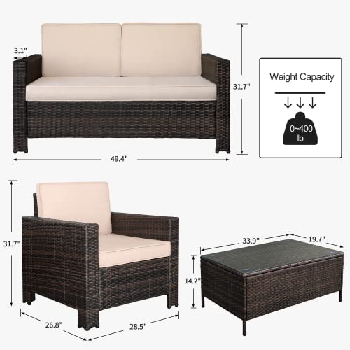 Homall 4 Pieces Patio Furniture Sets Rattan Chair Wicker Conversation Sofa Set, Outdoor Indoor Backyard Porch Garden Poolside Balcony Use (Beige) #TOP6