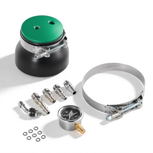 VEVOR Turbo Boost Leak Tester 4 3 6061 Aluminum End Cap 0-30 PSI Adapter Gauge Range Check Test Intake Charge Pipe Pressure Leaks with 4 Pairs of Air Fittings for Turbo Cars SUVs Diesel Trucks