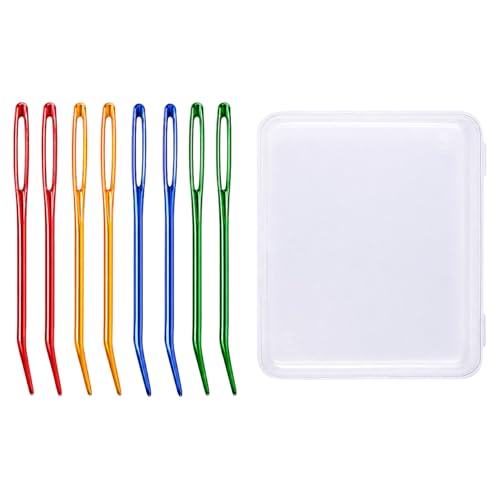 cuteDIY Bent Tip Yarn Needles Large Eye Darning Tapestry Pin with Storage Case Blunt Aluminum Alloy Pin for Crochet Knitting End Finishing Amigurumi Craft Sewing
